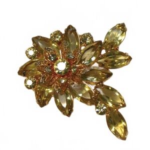 Vintage Rhinestone Brooch Yellow and Gold
